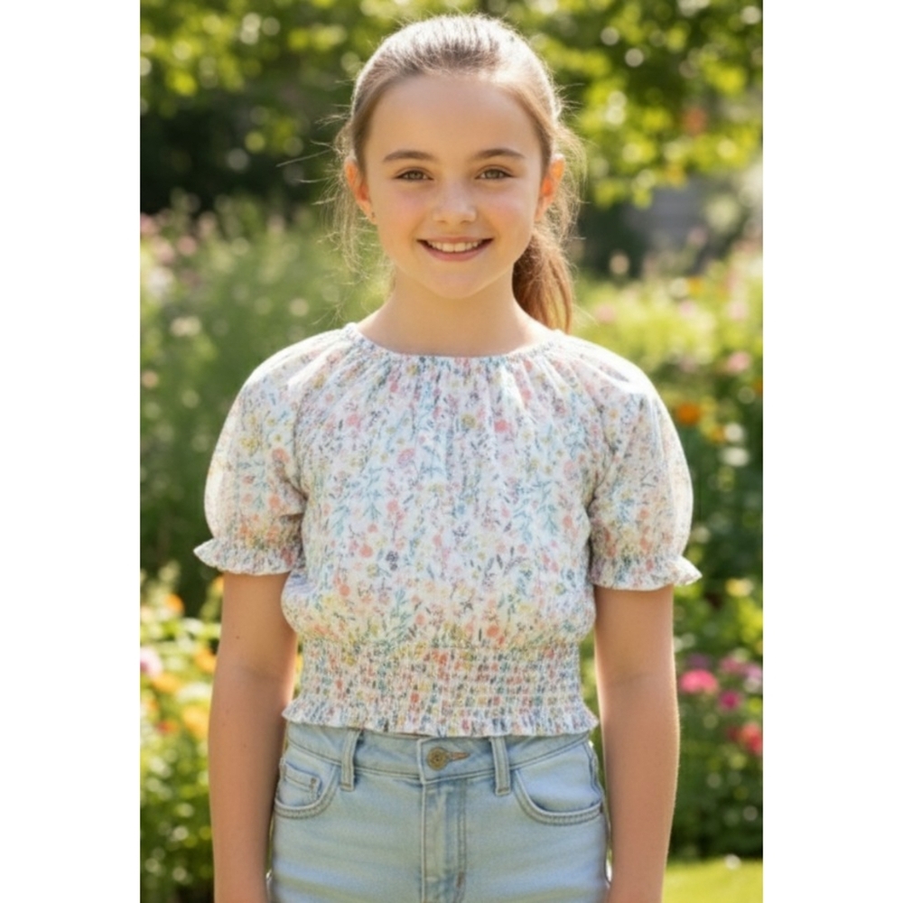 Jessica Simpson Cropped Floral Top White Size L (10)